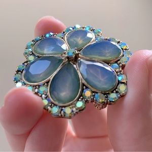 Vintage Monet Flower Brooch Pin Blue Green Purple Opalescent